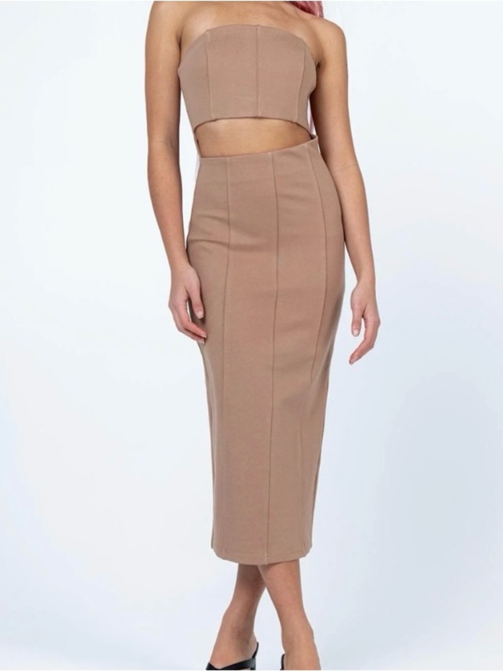 Princess Polly Light Brown Strapless Midi Dress